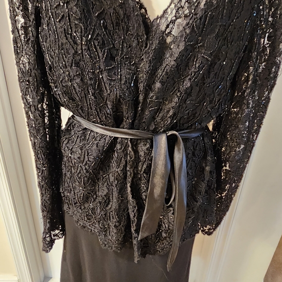 Lawrence Kazar vintage black dress lace jacket set size 16 - Picture 8 of 15